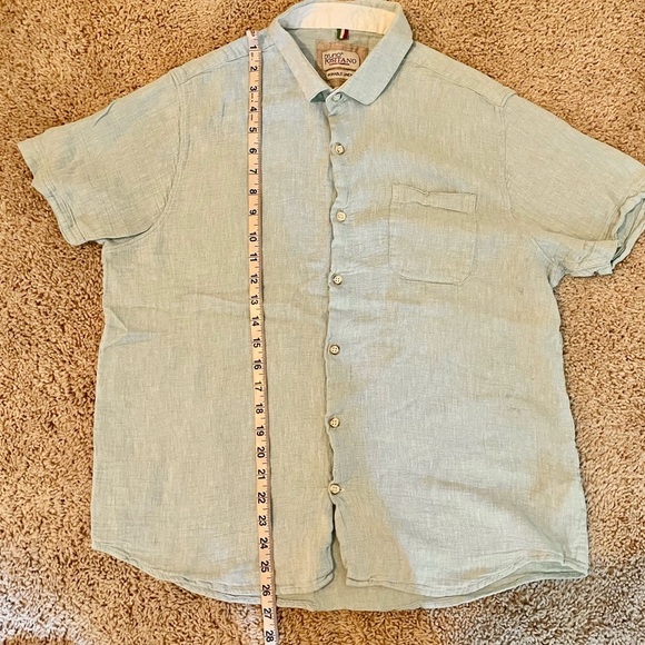 Bruno Positano Camp Shirt Men L Washable Linen Rayon Button Short SLV Sea Blue - Picture 9 of 13
